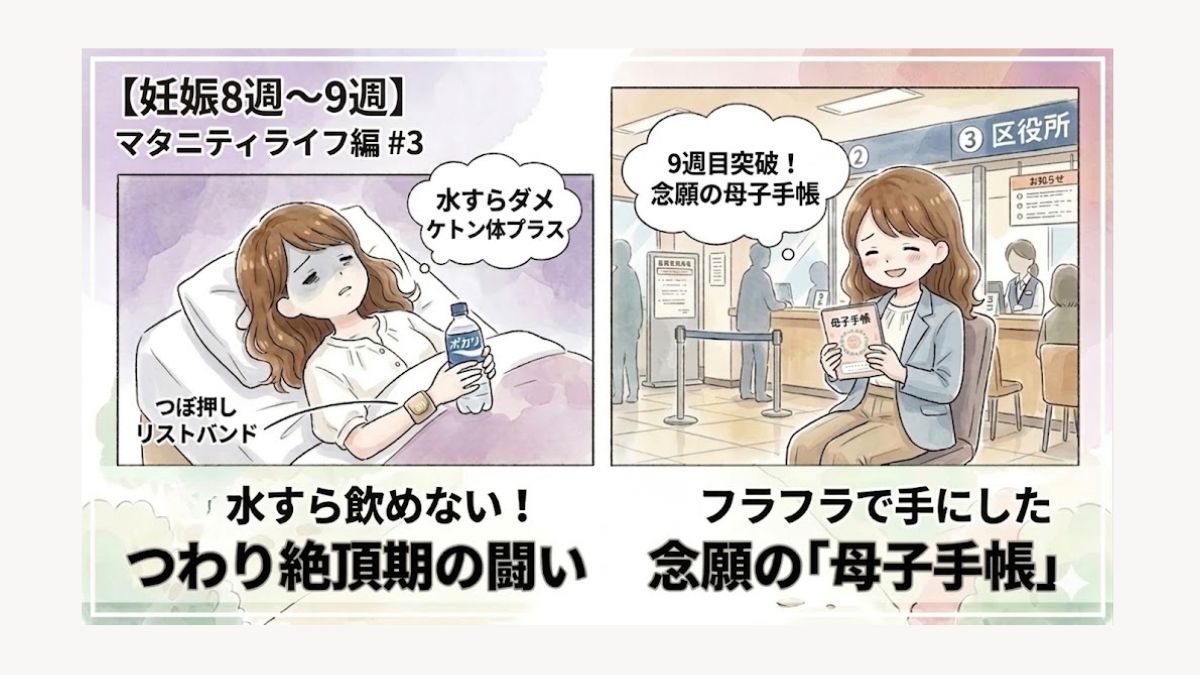 自身のマタニティライフ8～9週目の様子を描いたブログ画像